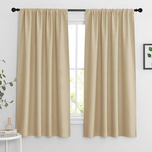 RYB HOME Curtains for Bedroom 63 inches Long, Blackout Thermal Insulating Window Treatment Drapes for Living Room Bathroom Basement Laundry Classroom, W 34 x L 63, Biscotti Beige, 2 Panels
