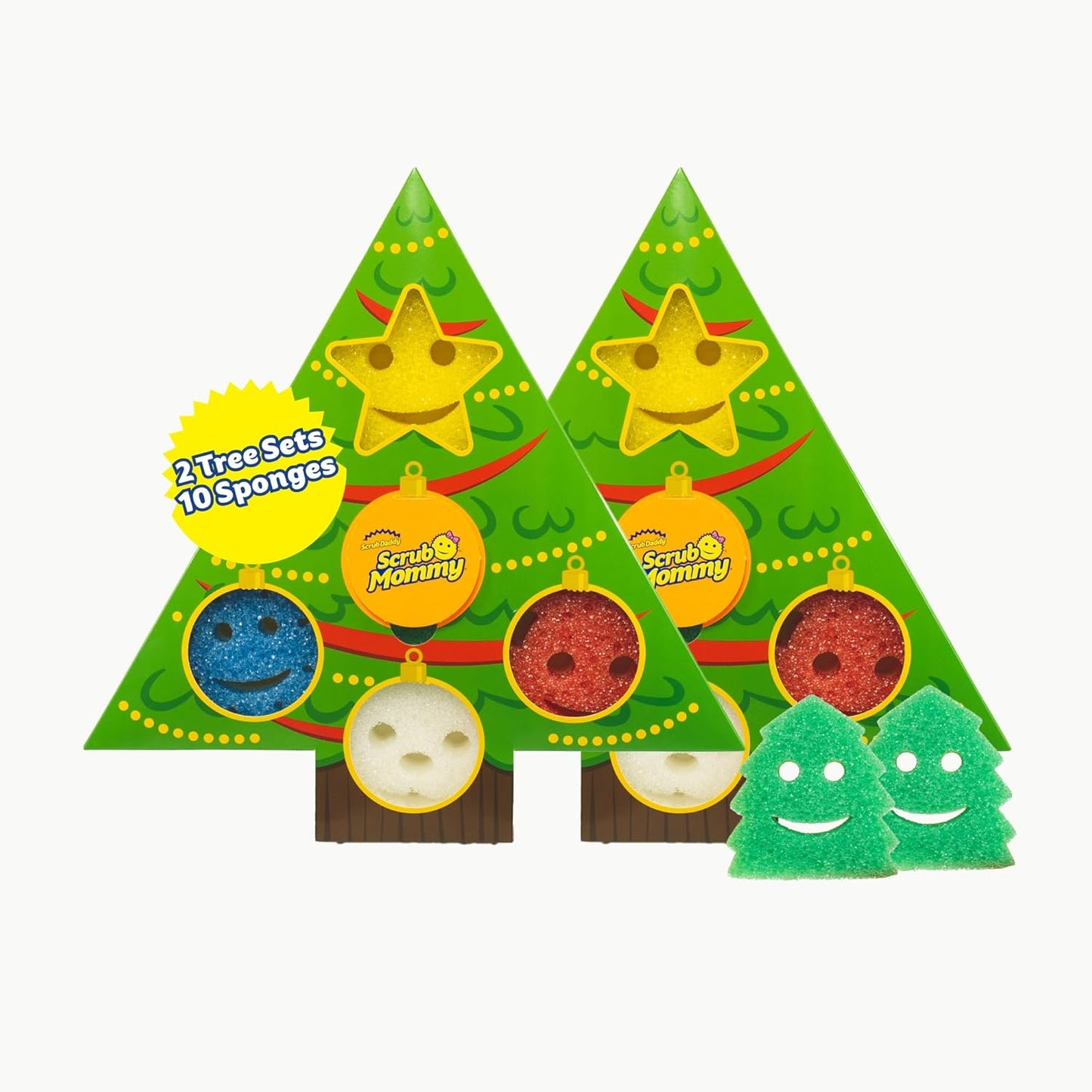 Scrub Daddy Scrub Mommy Holiday Christmas Tree Gift Box Set, Non-Scratch Christmas Cleaning Sponges for Kitchen, Dishes & Home, Dual-Sided Dish Sponges for Scrubbing, 10 Count (2 Pack of 5)