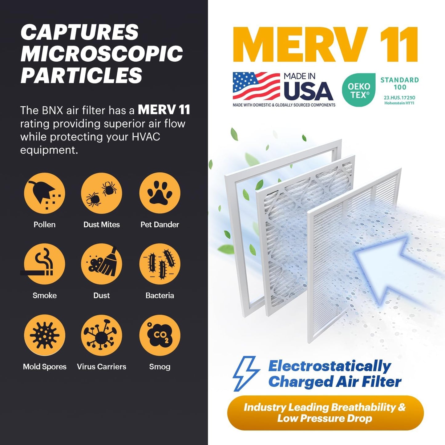 BNX TruFilter 14x18x1 Air Filter MERV 11 (6-Pack) - MADE IN USA - Allergen Defense Electrostatic Pleated Air Conditioner HVAC AC Furnace Filters for Allergies, Dust, Pet, Smoke, Allergy MPR 1200 FPR 7