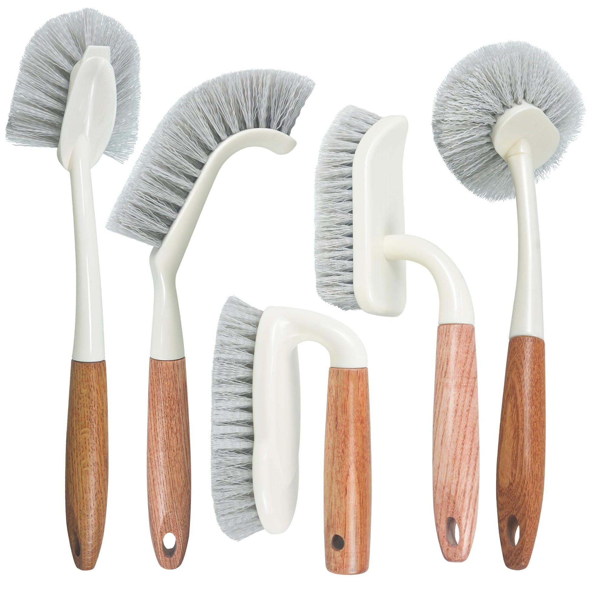5-Pack Heavy Duty Scrub Brushes Set with Wooden Handles