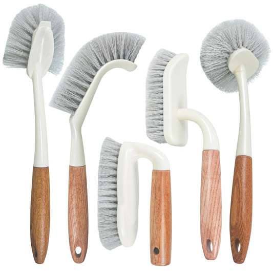 AttoShow 5-Pack Scrub Brushes Set with Wooden Handles