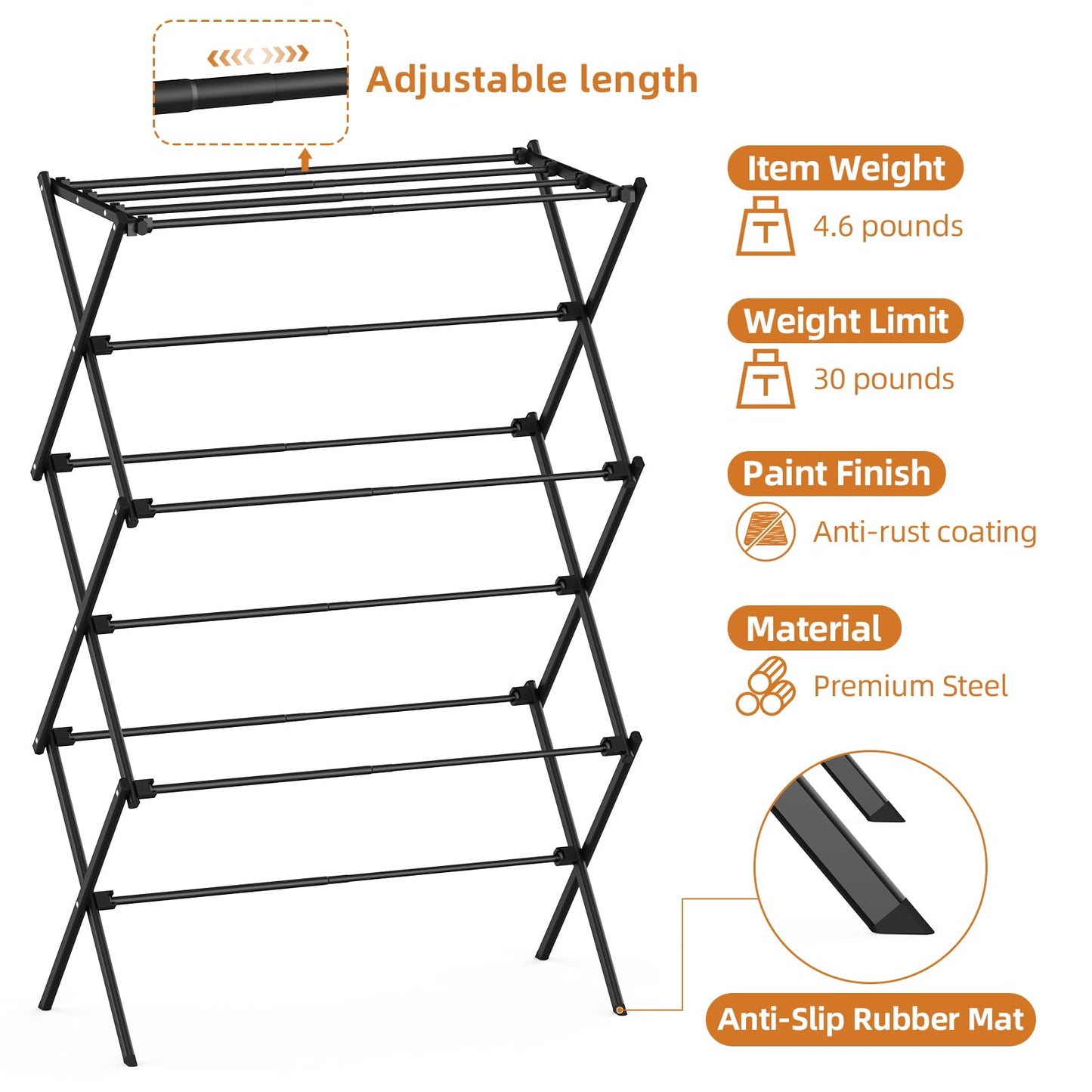 FILROUG Drying Rack Clothing, 3-Tier Clothes Drying Rack Foldable, Antirust Laundry Drying Rack