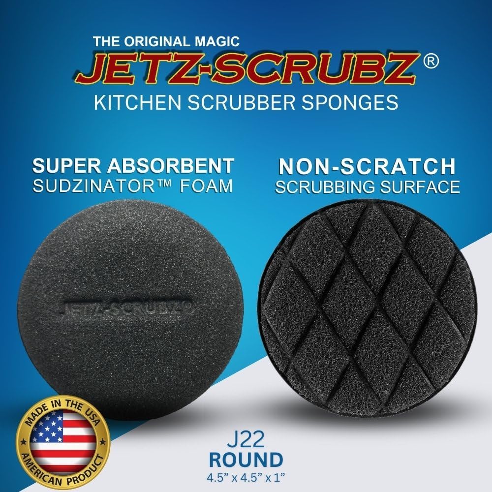 Jetz-Scrubz Scrubber Sponge, J22/3, Round, Set of 3, Made in the USA