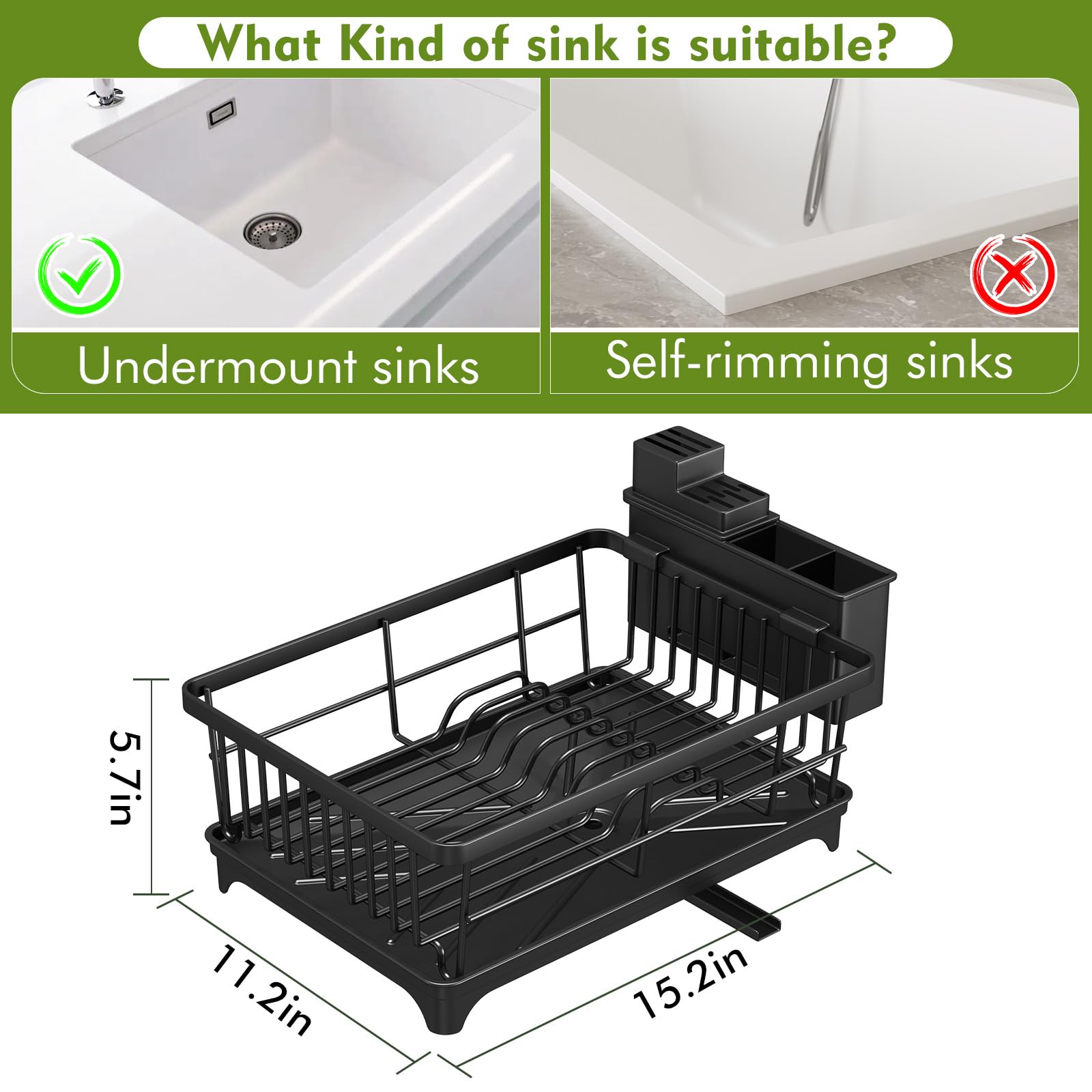 Kmiectse Dish Drying Rack for Small Kitchen Counter with Utensil Holder