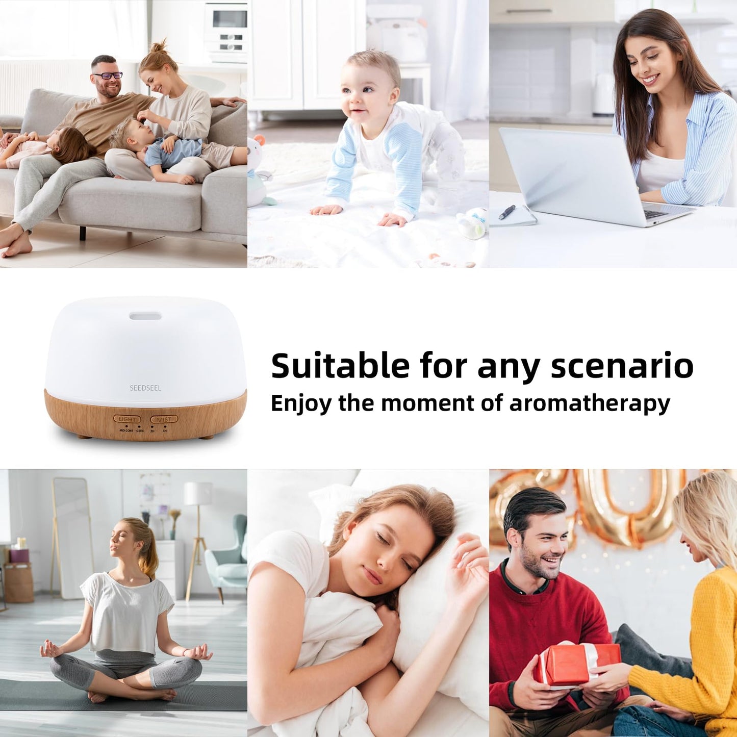 SEEDSEEL 300ML Essential Oil Diffuser with 7-Color LED Lights and Remote Control, Modern Minimalist