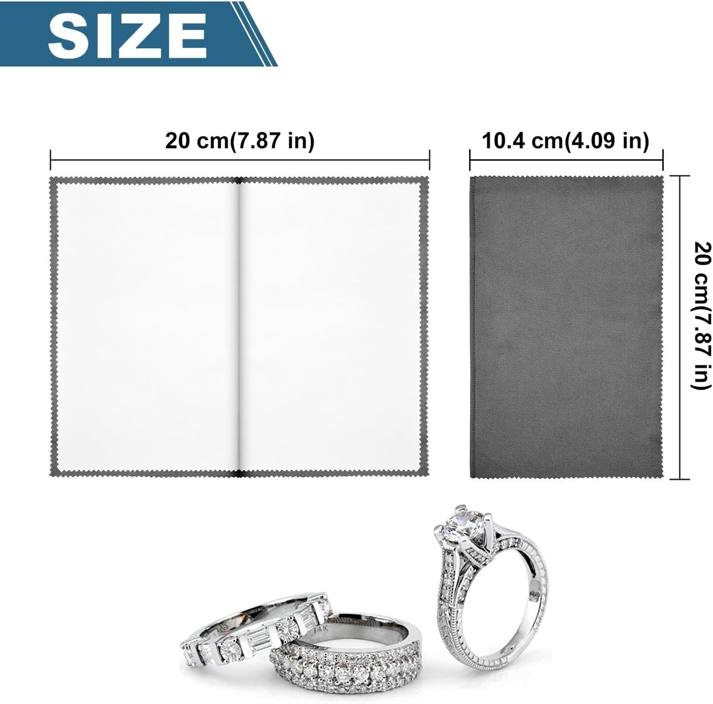 SEVENWELL Silver Polishing Cloth, Jewelry Cleaner Cloth for Sterling Silver Jewelry, Gold, Platinum, Silverware, Diamonds, Gemstones, Coins (20cm Dark Grey Silver Cloth)