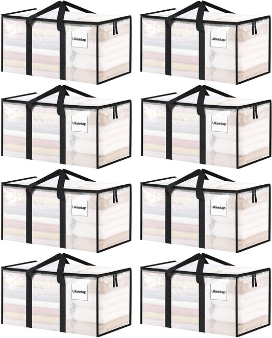 8 Pack Extra Large Clothes Storage Bins with Lids, Storage Bags with Reinforced Handles &