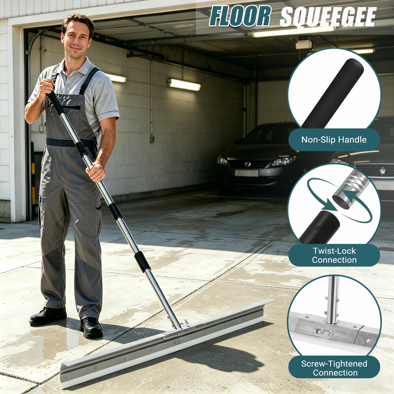 Heavy-Duty Large Floor Squeegee for Concrete, 33.4" Commercial Silicone Blade Squeegee for Floor