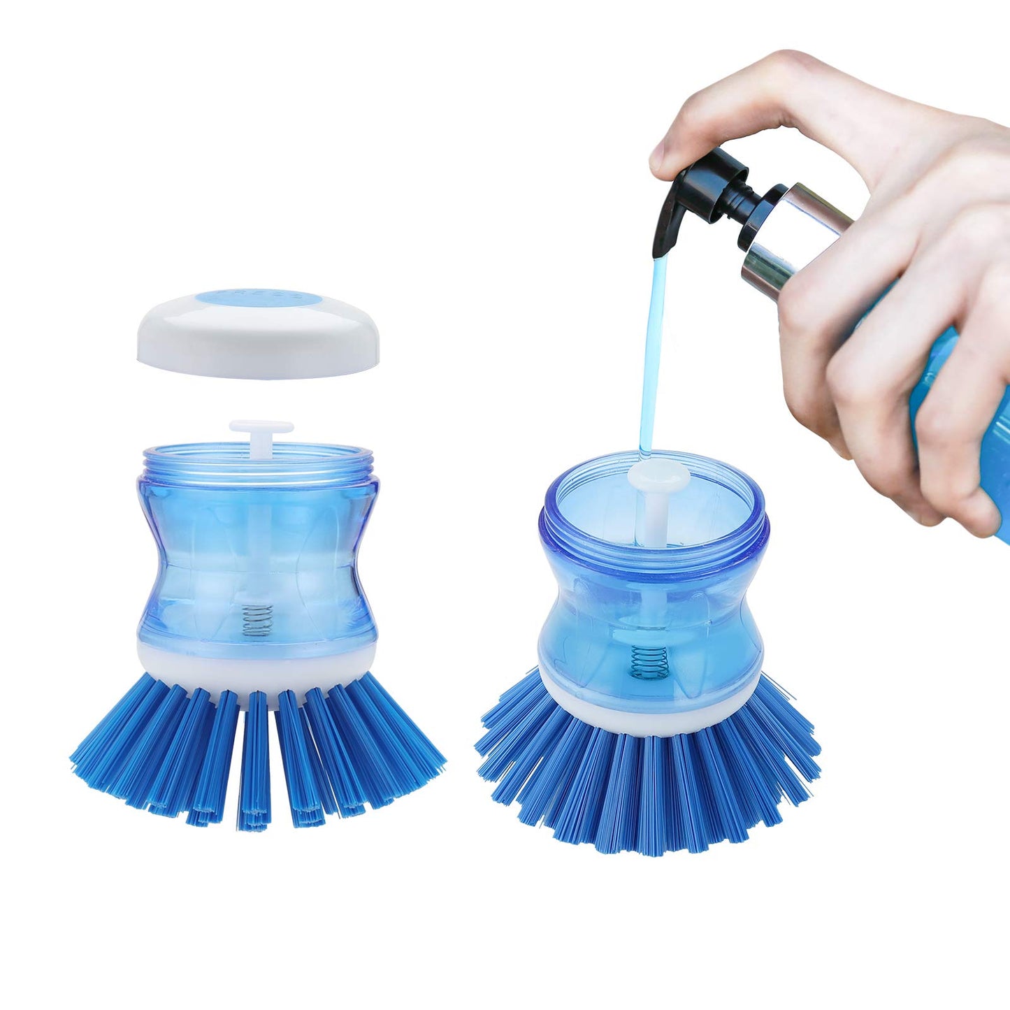 Dish Brush with Soap Dispenser, Stiff Bristles Dish Scrubber for Pots, Pans & Sink Cleaning, 2 Pack