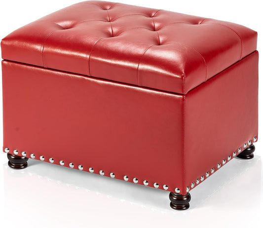 Joveco Leather Storage Ottoman, 24" Rectangle Square Bench Foot Rest Stool for Bedroom Living Room