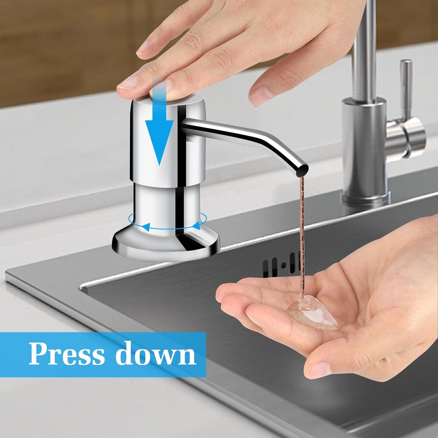 Soap Dispenser for Kitchen Sink and Extension Tube Kit, Stainless Steel Countertop SoapDispenser with 47 Inches Tube Connects Directly to Soap Bottle, Hand and Dish Soap Dispenser Pump （Chrome）