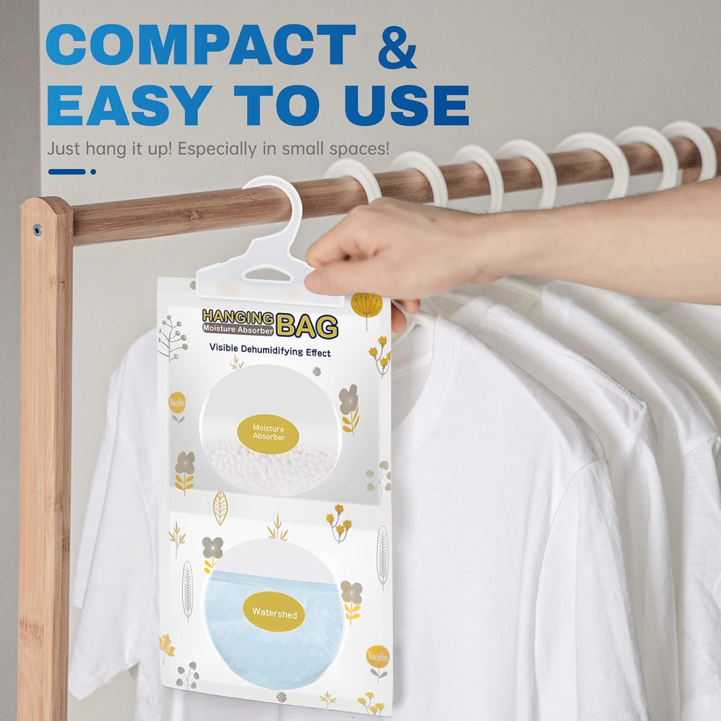 Vacplus Moisture Absorbers Packets, Fragrance Free 5 Pack, Humidity Packs, Dessicant Packets, Hanging Closet Dehumidifier Bags, Odor Eliminator for Bathroom 9.8OZ