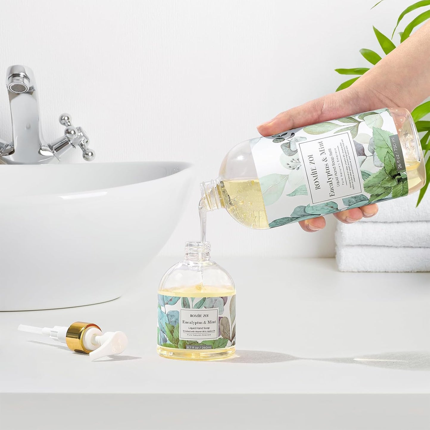 ROMIIE ZOI Liquid Hand Soap Refills, Eucalyptus & Mint, Gentle & Moisturizing Formula, 750 ML/ 26 FL OZ
