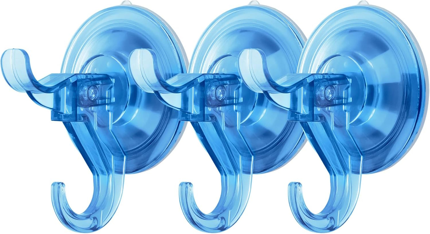 Antimbee 3 Pack Suction Hooks, Clear Suction Hangers for Shower, Bathroom, Glass, Door, Windows, Kitchen-Up to 11 lbs on Smooth Surface (Transparent Blue)