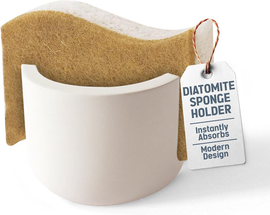 MOPHONICHOME Sponge Holder, Stone Sponge Holder for Kitchen Sink - Diatomite Kitchen Sink Caddy, Quick Dry, Super Absorbent, Modern Design, Cream