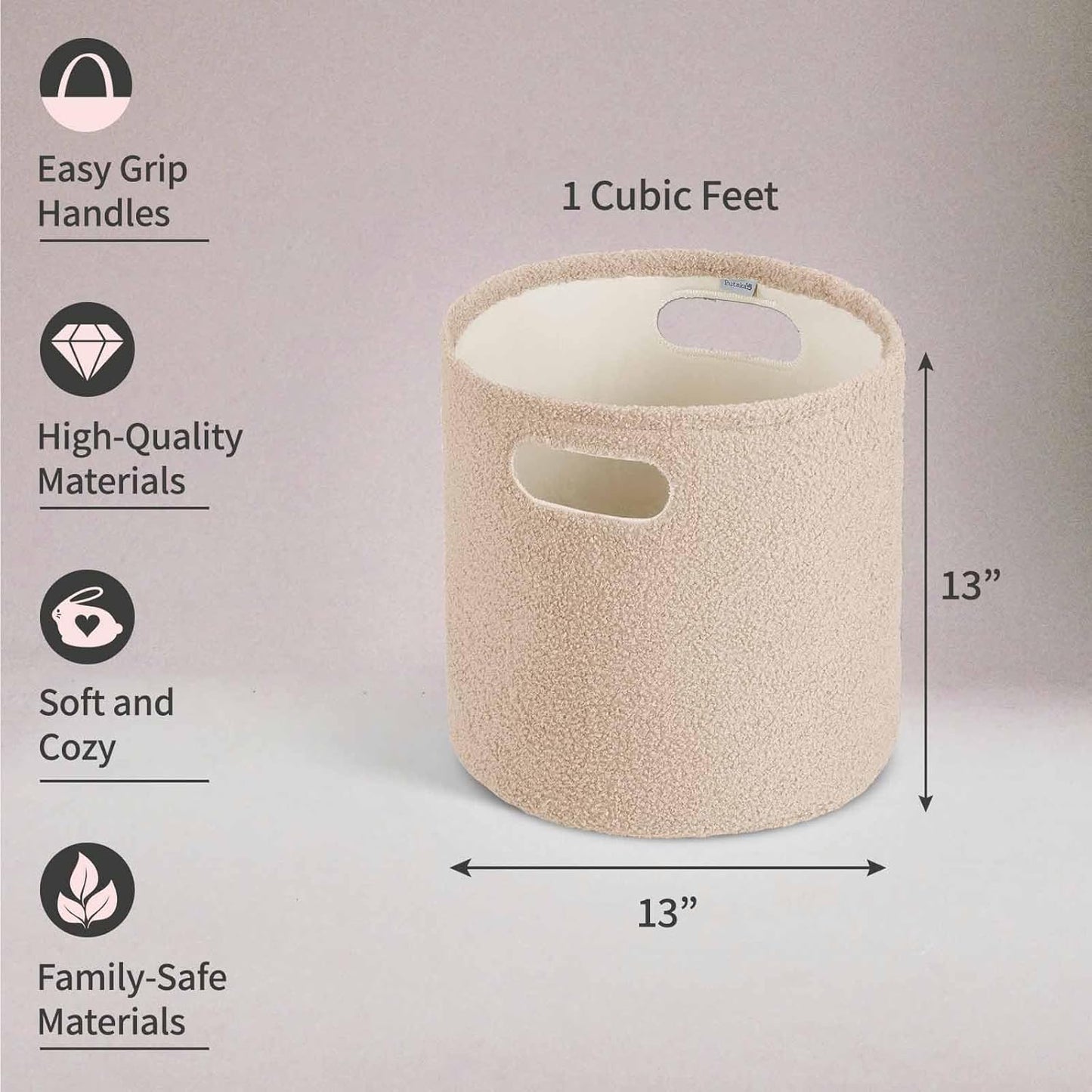 PUTSKA Basket – Round Storage for Toys and Clothes, Stuffed Animals – Soft Baby Girl Basket for Nursery, Kids Room, Bedroom, Living Room – Regular, Cream