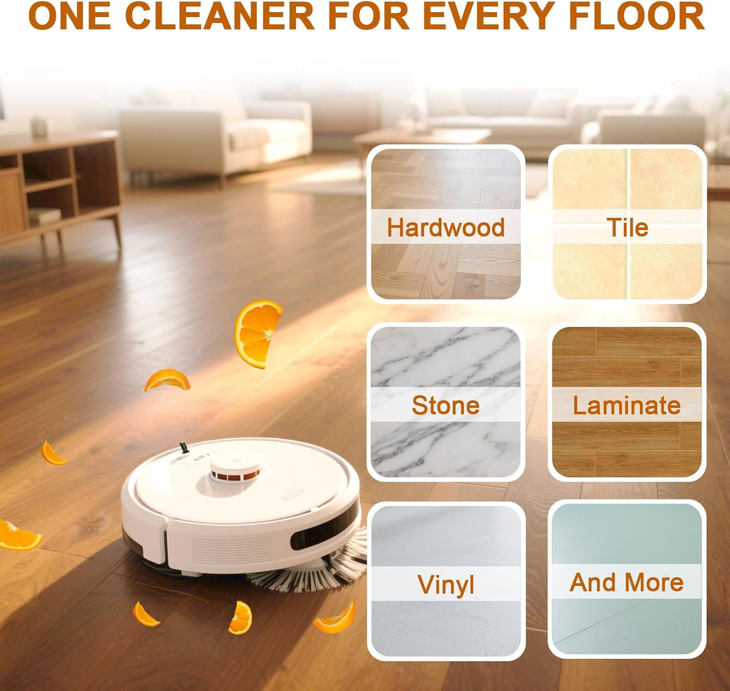 Concentrate Floor Cleaner Solution for Robot Vacuums, Wet Dry Vacuum Cleaner and Steam Mops Compatible with Tineco, Bissell, Dreame, Roborock etc, 29.76 fl oz Makes 46.5 Gallon Solution (Orange)