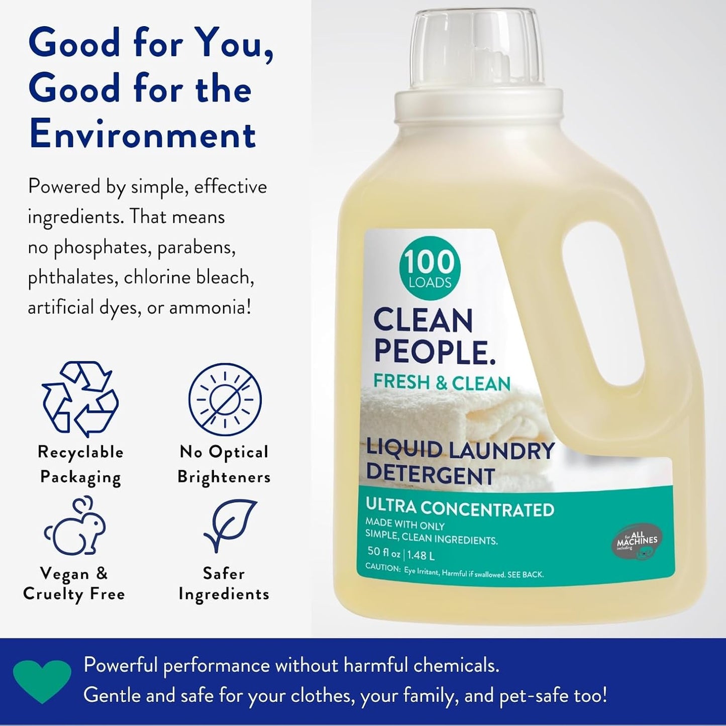 The Clean People Liquid Laundry Detergent - Recyclable Packaging, Stain Fighting - Ultra Concentrated, Laundry Soap - Fresh Scent, 50 fl oz (2 Pack)