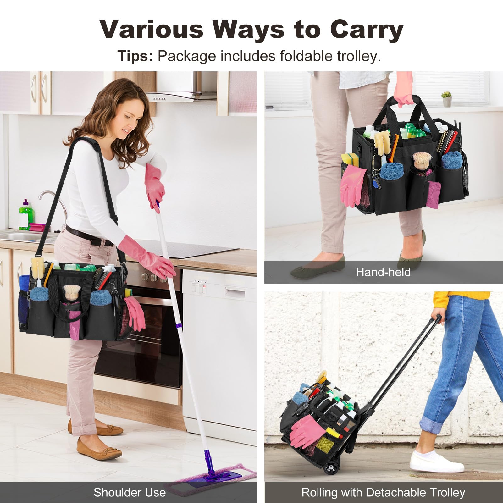 Housolution Rolling Cleaning Caddy Bag with Wheels, Black
