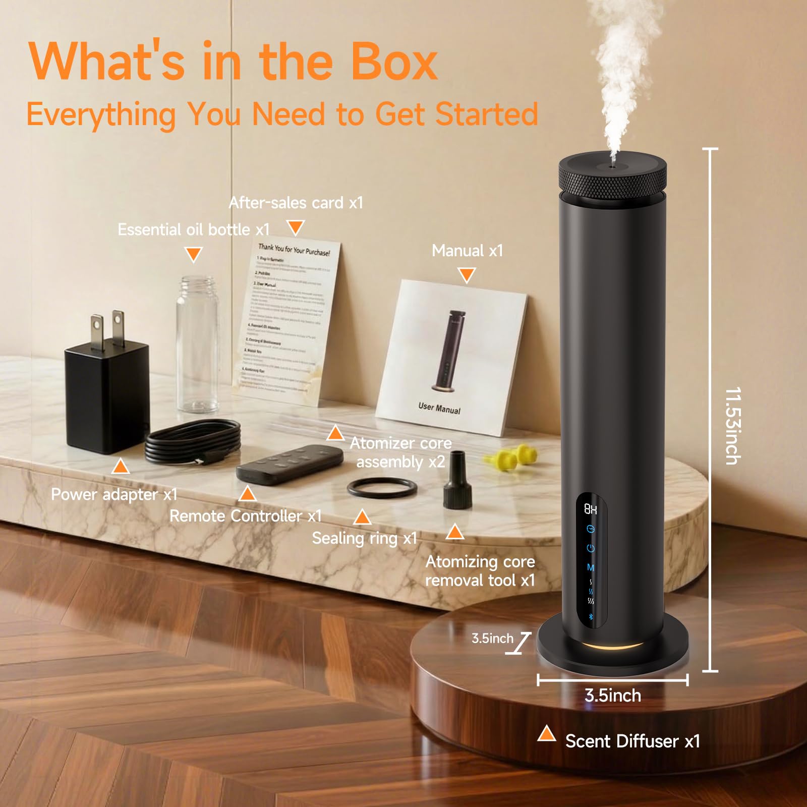 Waterless Essential Oil Diffuser, 1000 Sq.Ft Coverage, Smart App & Remote Control Scent Machine, 3