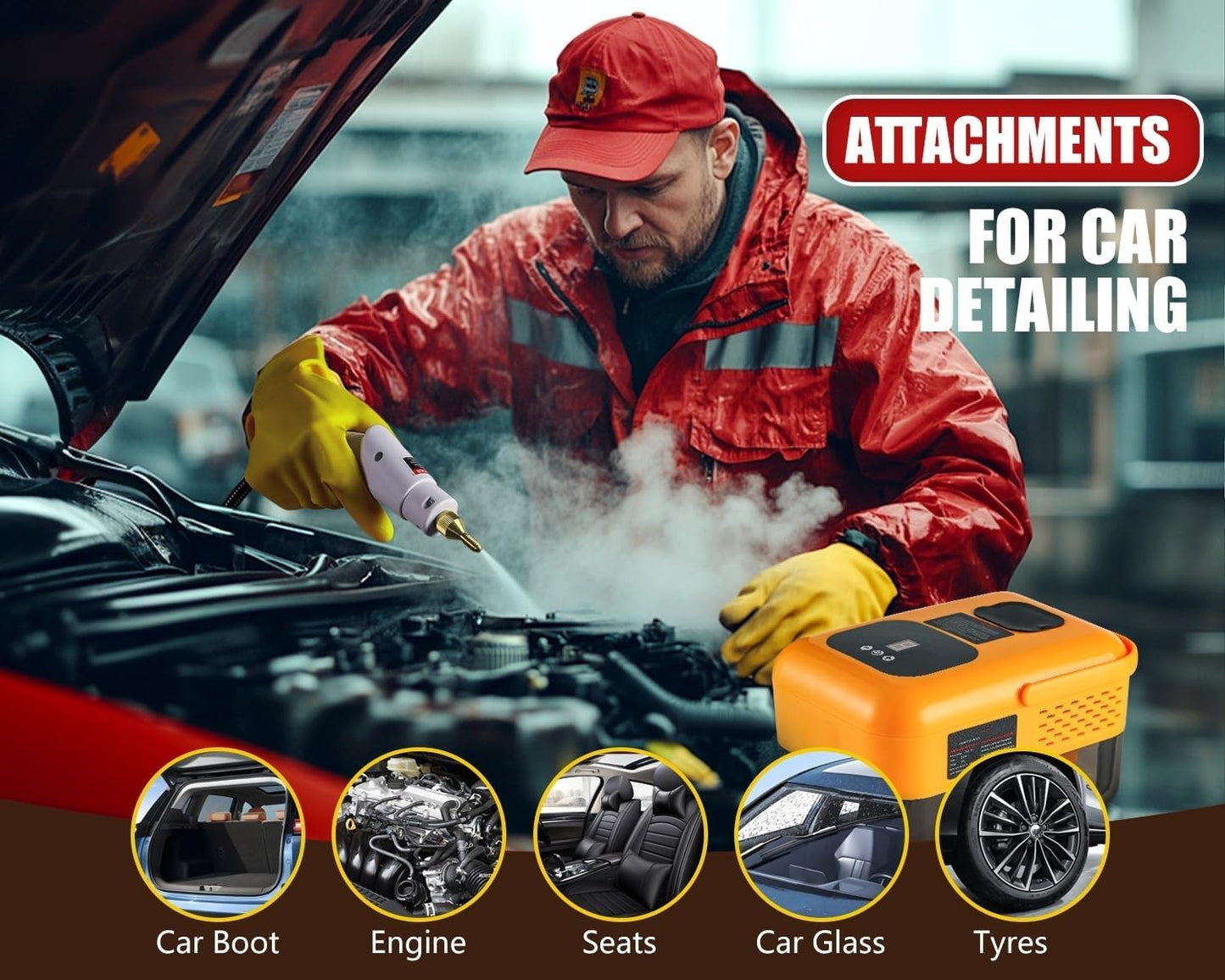 Steam Cleaner for Home, Handheld 2500W High Pressure Steamer for Cleaning, 9-Level Multipurpose Steam Cleaner for Car Floor Upholstery Kitchen Bathroom Grout Tile, 14 Accessories Included, Yellow