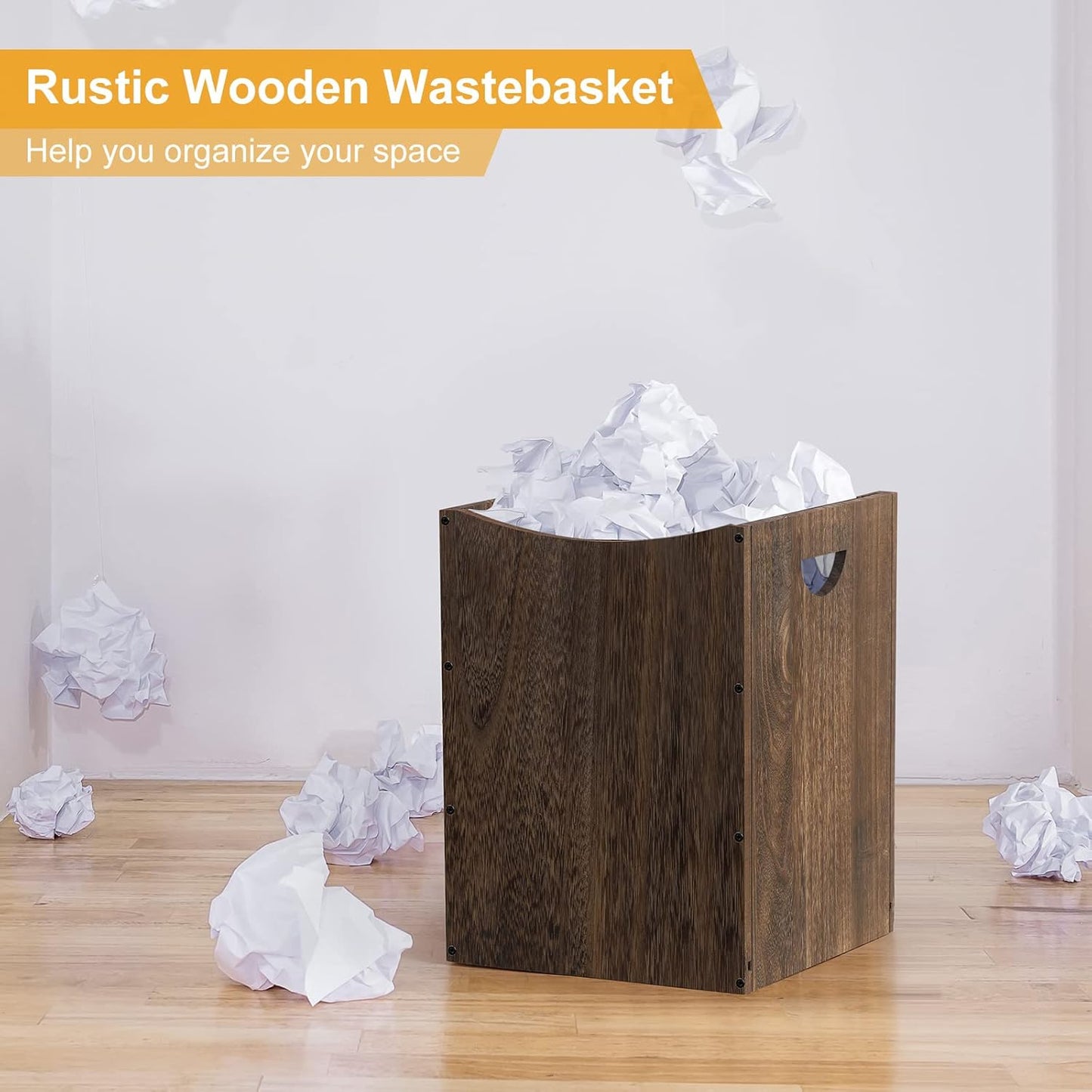 smusei Wood Trash Can 9.5 Gallon Waste Basket Bin Rustic Farmhouse Large Kitchen Garbage Can for Bedroom Living Room Bathroom Office, Rustic Brown