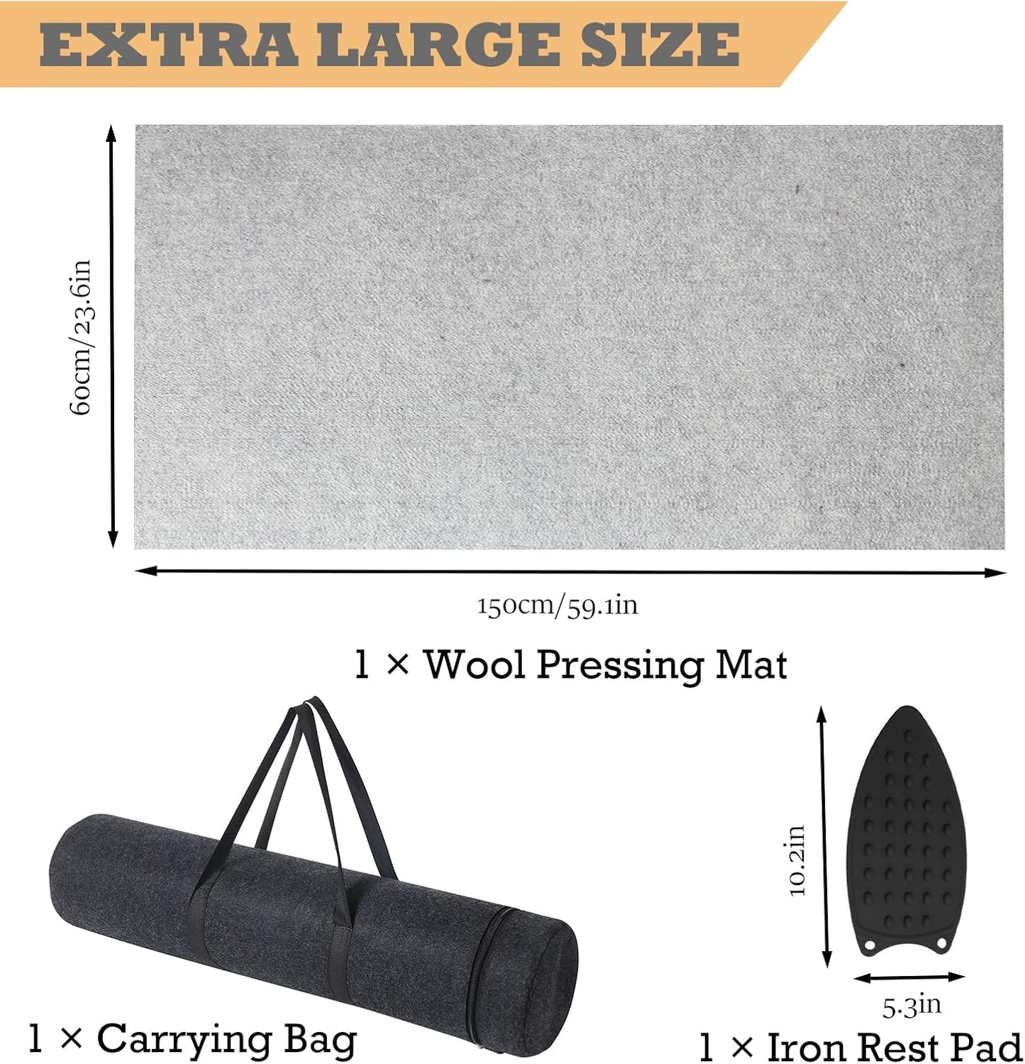 Wool Pressing Mat for Quilting, 24" X 60" Portable Wool Ironing Mat 100% Felted Wool Iron Board for Quilters, Great for Quilting & Sewing Projects