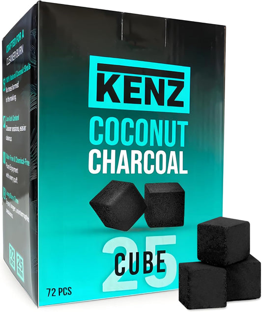 KENZ Charcoal Cubes, 25mm Low Ash Coconut Charcoal Briquettes, 100% Natural Coconut Shells