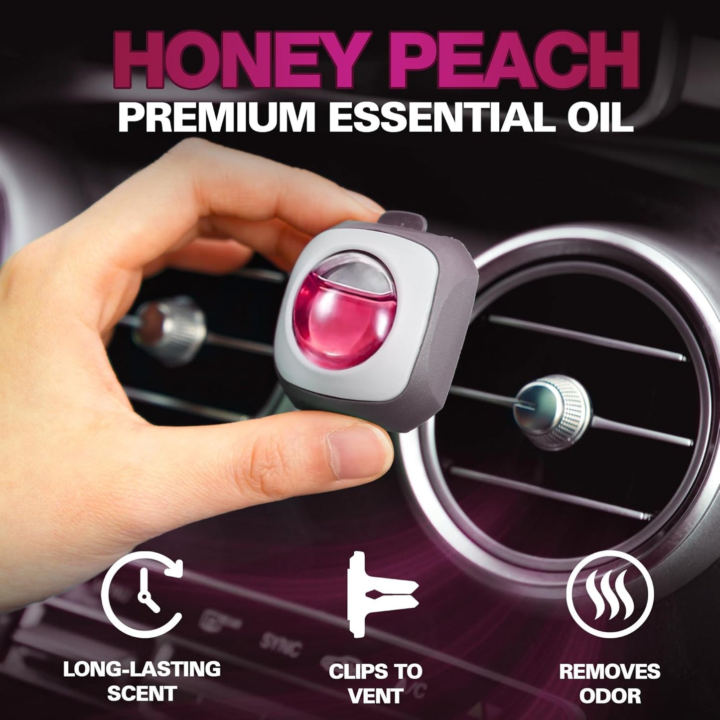 Air Jungles Honey Peach Scent Car Air Freshener Clip, 6 Vent Clips, 4ml Each, Long Lasting Air Freshener, Up to 180 Days Car Refresher Odor Eliminator