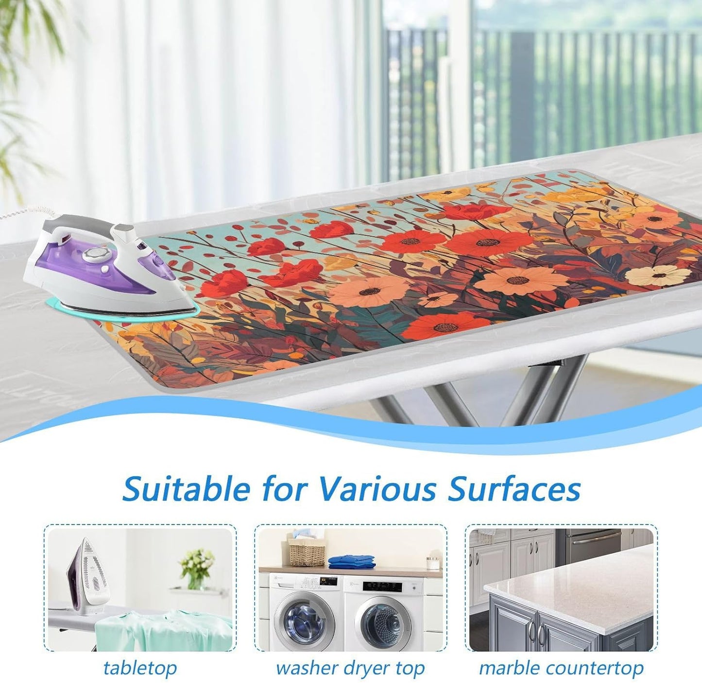 Ironing Mat Portable Ironing Pad Ironing Blanket for Table Top Heat Resistance Double-Side Using Travel Large 47.2 x 27.6 Inch Foldable Lightweight Autumn Poppy Flowers