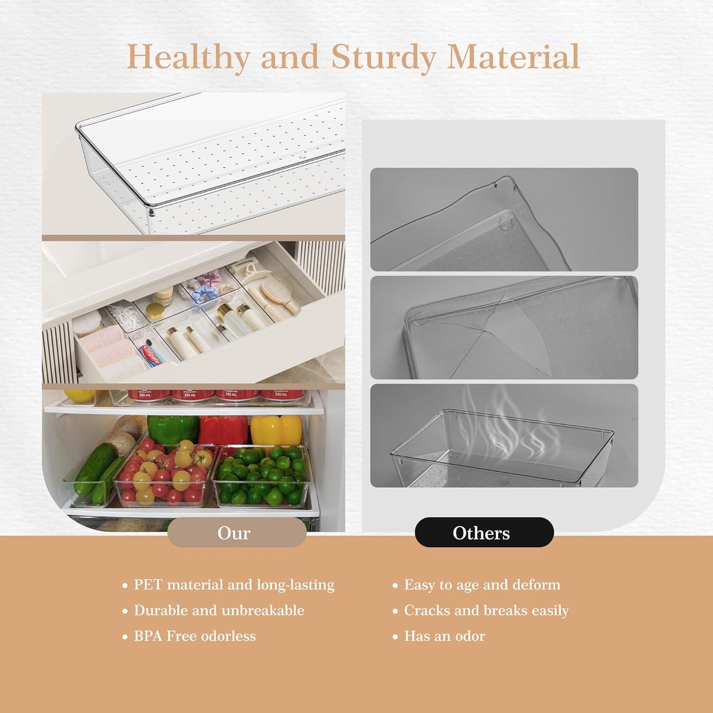 Criusia Drawer Organizer, 12 Pack Clear Plastic Kitchen Drawer Organizers Set,4-Size Versatile Bathroom and Vanity Organizer Trays,Storage Bins for Makeup, Bathroom, Jewelries and Office