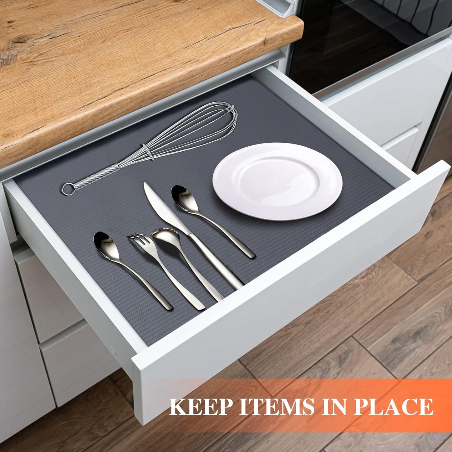 Shelf Liners for Kitchen Cabinets, 22Inch x 30Ft, Non Adhesive Shelf Liner, Non-Slip Kitchen Drawer Liners, Waterproof Durable Cabinet Liners for Shelves, Refrigerator, Pantry, Dark Gray