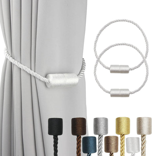 2 Pack White Strong Magnetic Curtain Tiebacks Outdoor Elegant Decorative Tie Backs Modern Rope