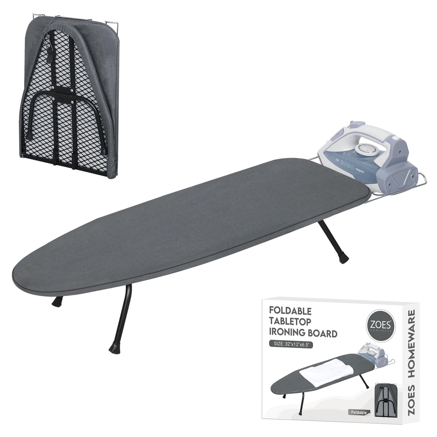 ZOES HOMEWARE Metal Mesh Panel Tabletop Ironing Board | Foldable Iron Board | Heavy Duty Small Iron
