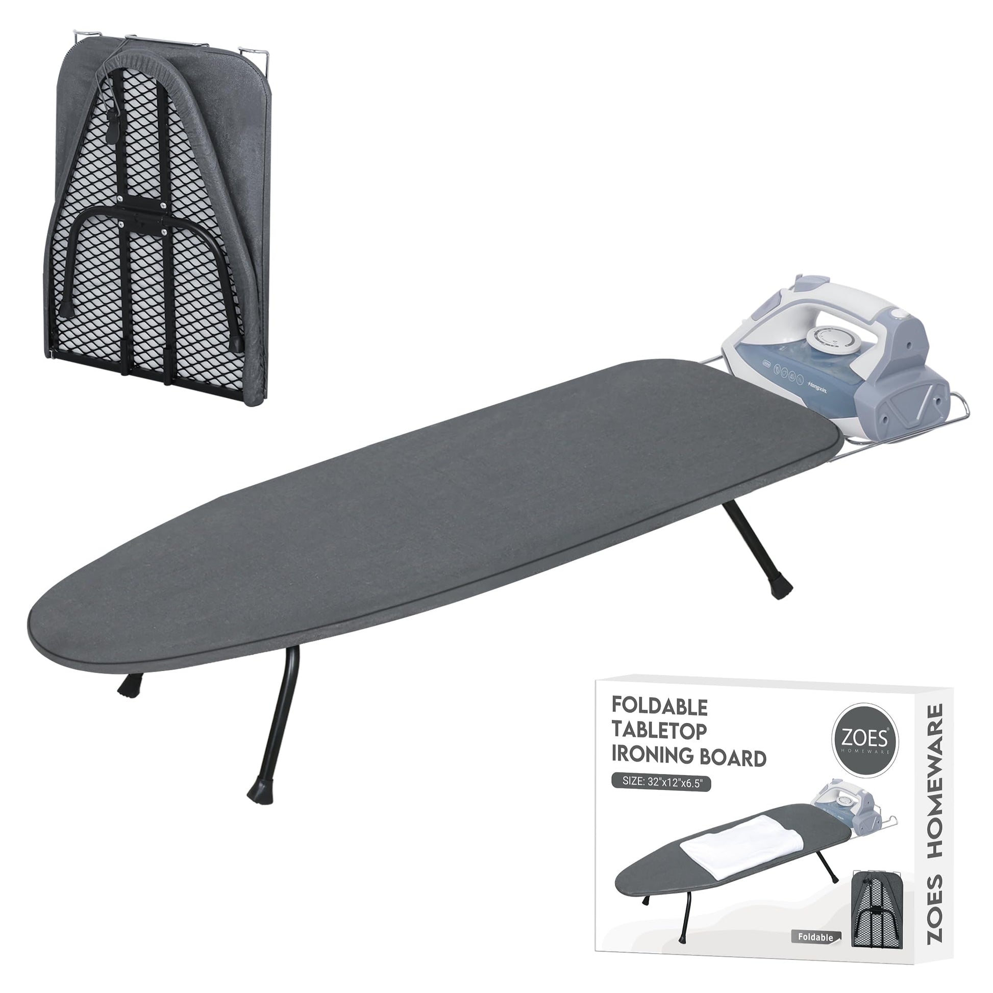 ZOES HOMEWARE Metal Mesh Panel Tabletop Ironing Board | Foldable Iron Board | Heavy Duty Small Iron