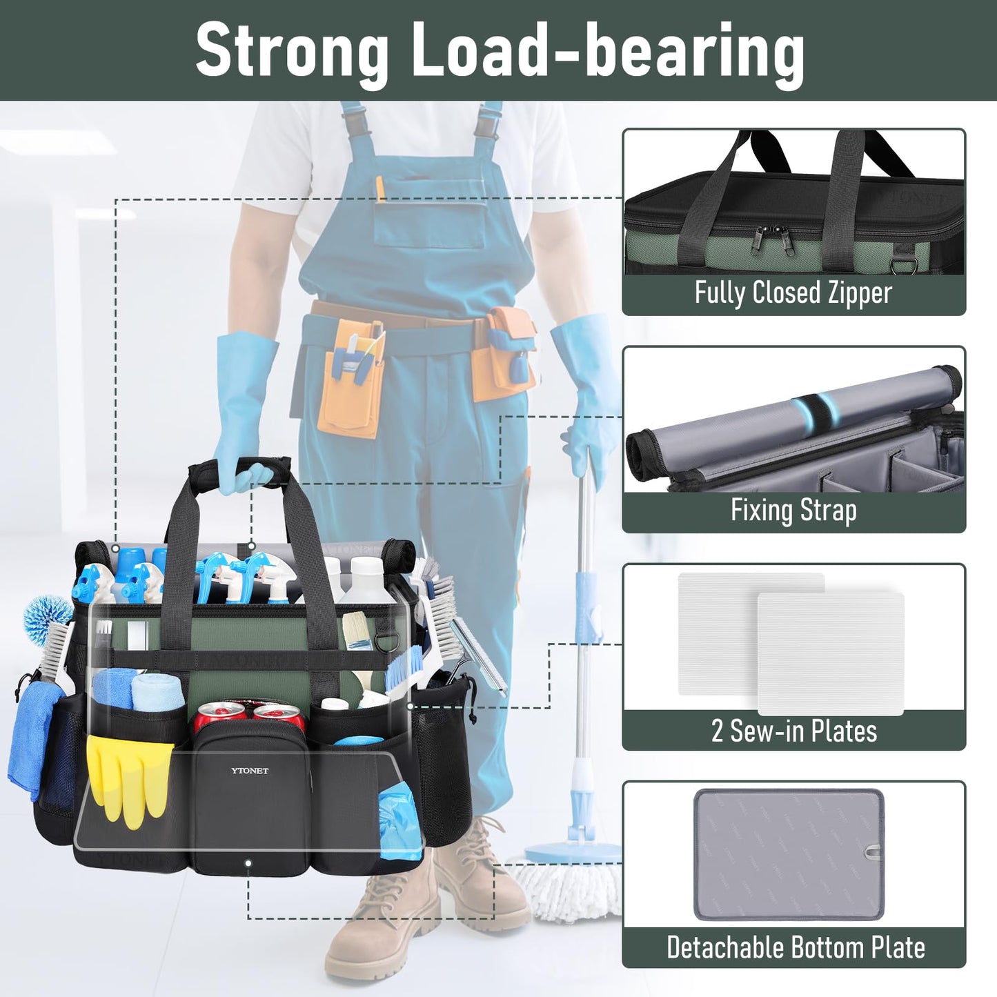 Ytonet Cleaning Caddy with Wheels, Extra Large Rolling Cleaning Caddy Bag