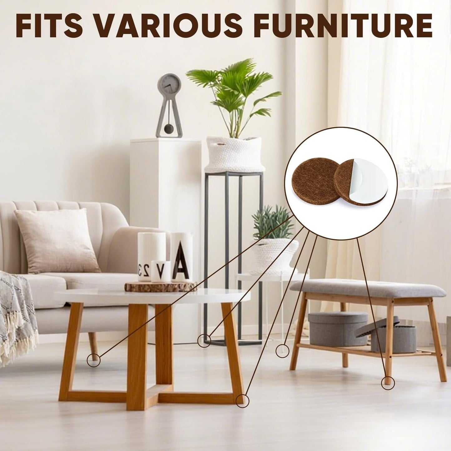 BALEINE 141PCS Felt Furniture Pads, Multi-Size Felt Pads for Chair Legs, Tables, Beds, Scratch-Reducing Floor Protectors for Hardwood Floors, Tile, Vinyl, and Laminate (141PCS, Brown)