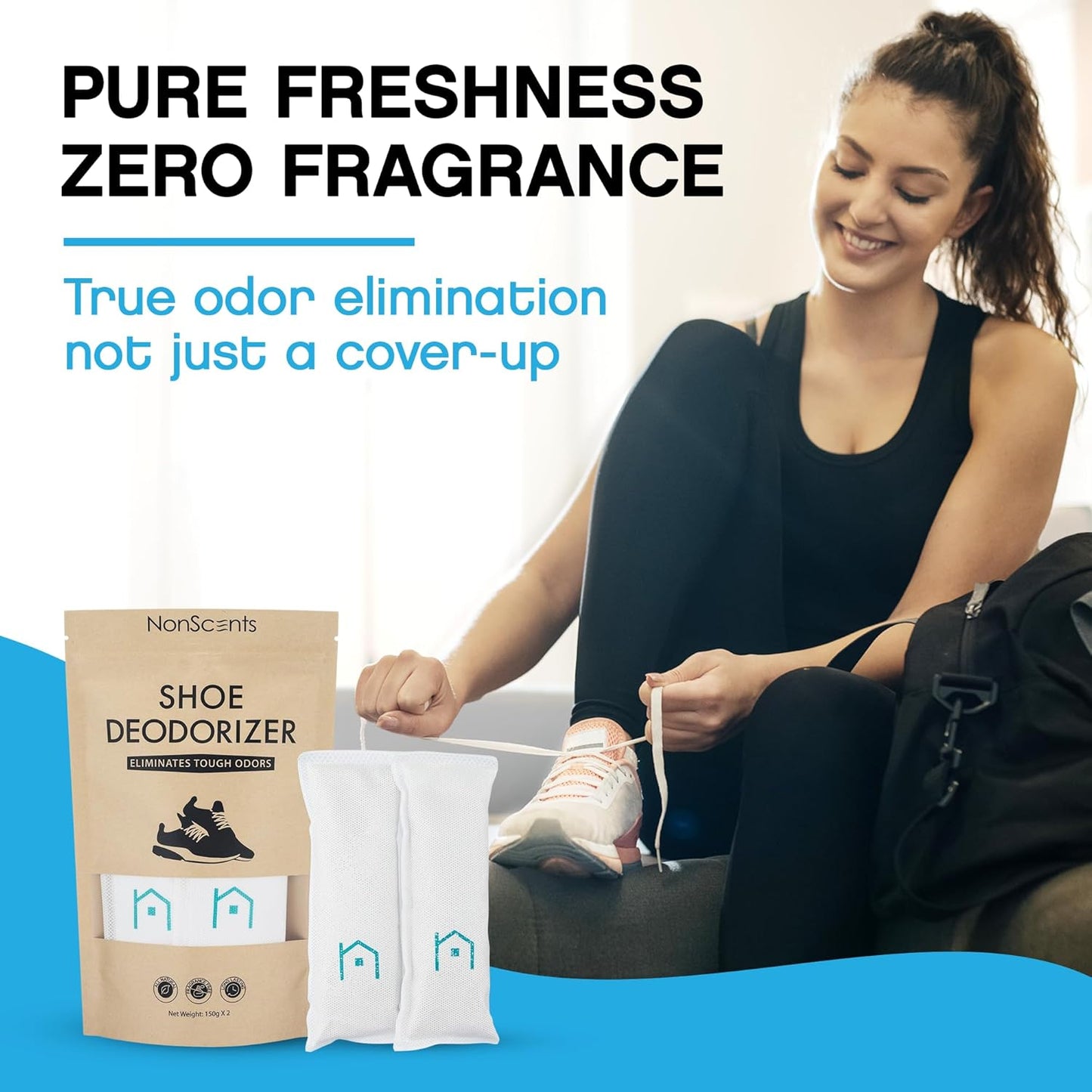 NonScents Shoe Deodorizer 1-Pack (2 Count) - Odor Eliminator, Air Freshener, Smell Absorber, Scent Remover for Shoes, Gym Bags, Soccer Cleats, Closets, Pet Area, Reusable - Shoe Deodorant