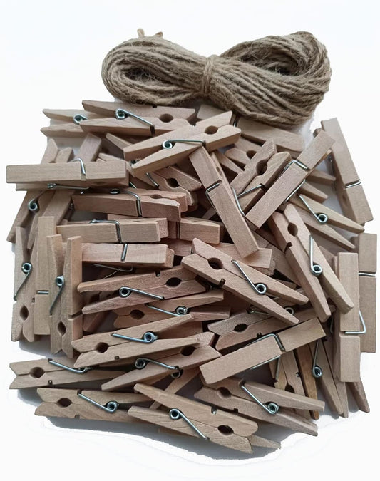 50pcs Small Wood Clothes Pins Pegs Strong Hangers Picture Display Art Craft Clip Clamps Party