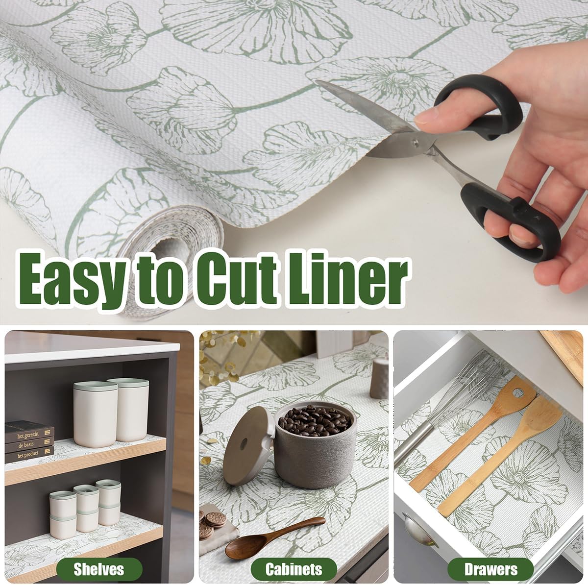 Shelf Liner for Kitchen Cabinets Non-Adhesive Cabinet Liner,Non-Slip Drawer Liners,Waterproof Pantry Shelf Liners Cover,Easy to Clean Cabinet Liners for Shelves,Drawers (12In x 16.4FT)