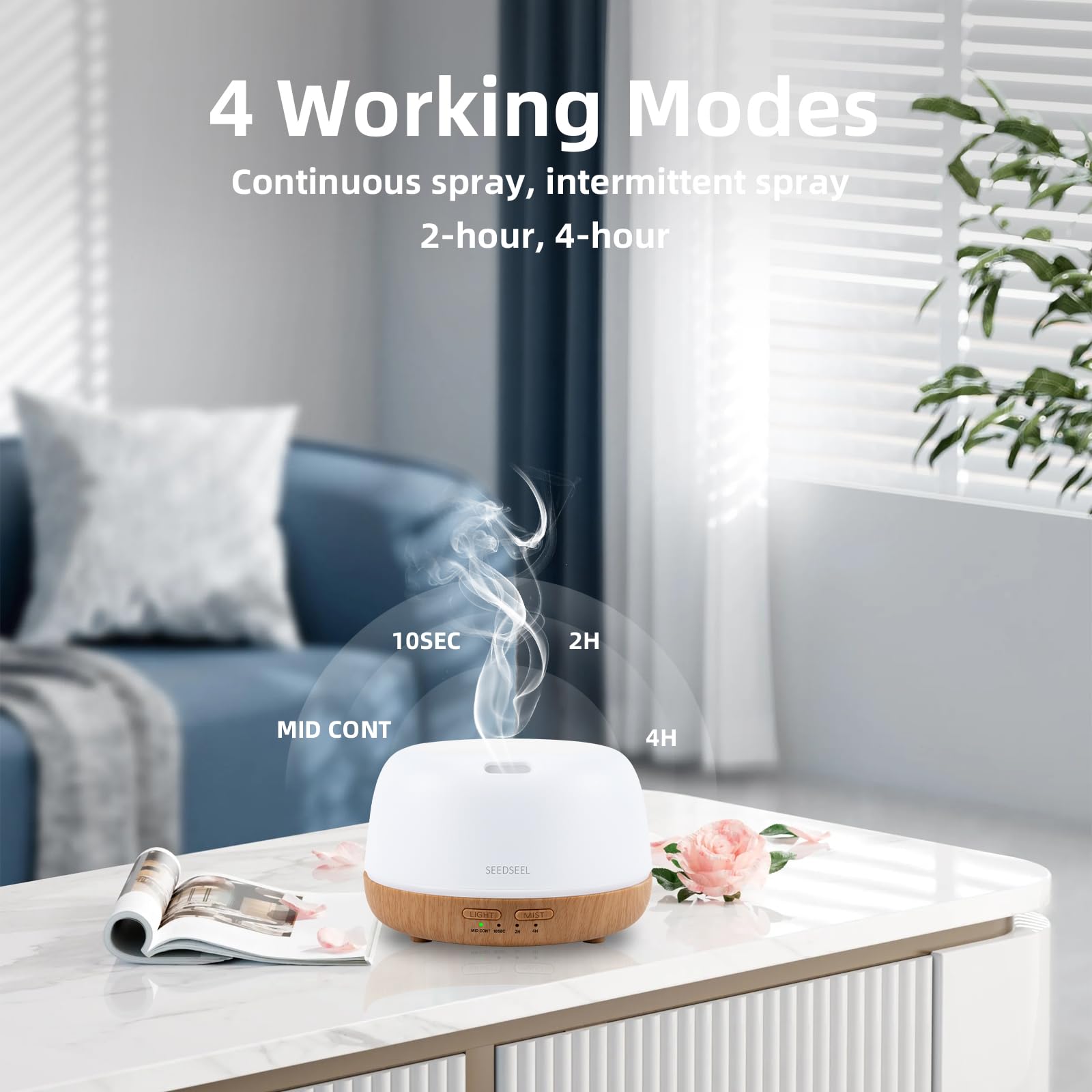 SEEDSEEL 300ML Essential Oil Diffuser with 7-Color LED Lights and Remote Control, Modern Minimalist