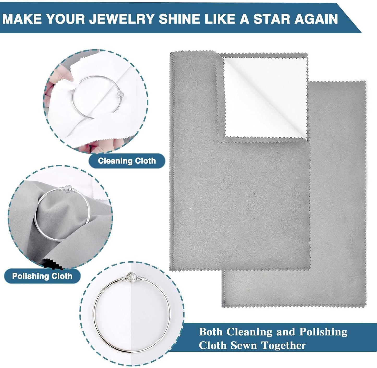 SEVENWELL Silver Polishing Cloth, Jewelry Cleaner Cloth for Sterling Silver Jewelry, Gold, Platinum, Silverware, Diamonds, Gemstones, Coins (4pcs Light Gray)