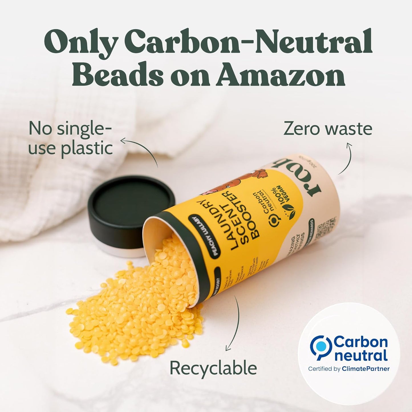 Roobi Baby Laundry Scent Booster. Peachy Lullaby Fragrance Beads. Specially Formulated for Baby's Sensitive Skin. Up to 20 Washing Cycles. Carbon Neutral, 100% Vegan.