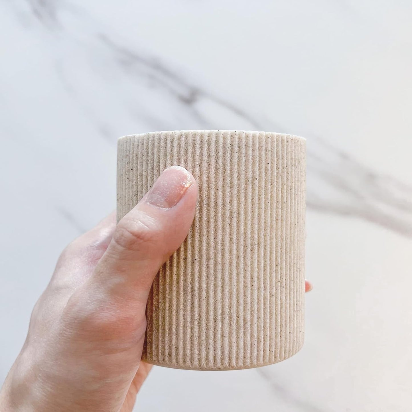 Small Sand Beige Toothbrush Holder for Bathroom Countertop, Modern Boho Farmhouse Style, Multi-Purpose Organizer, Rust-Proof Unbreakable Resin Cup