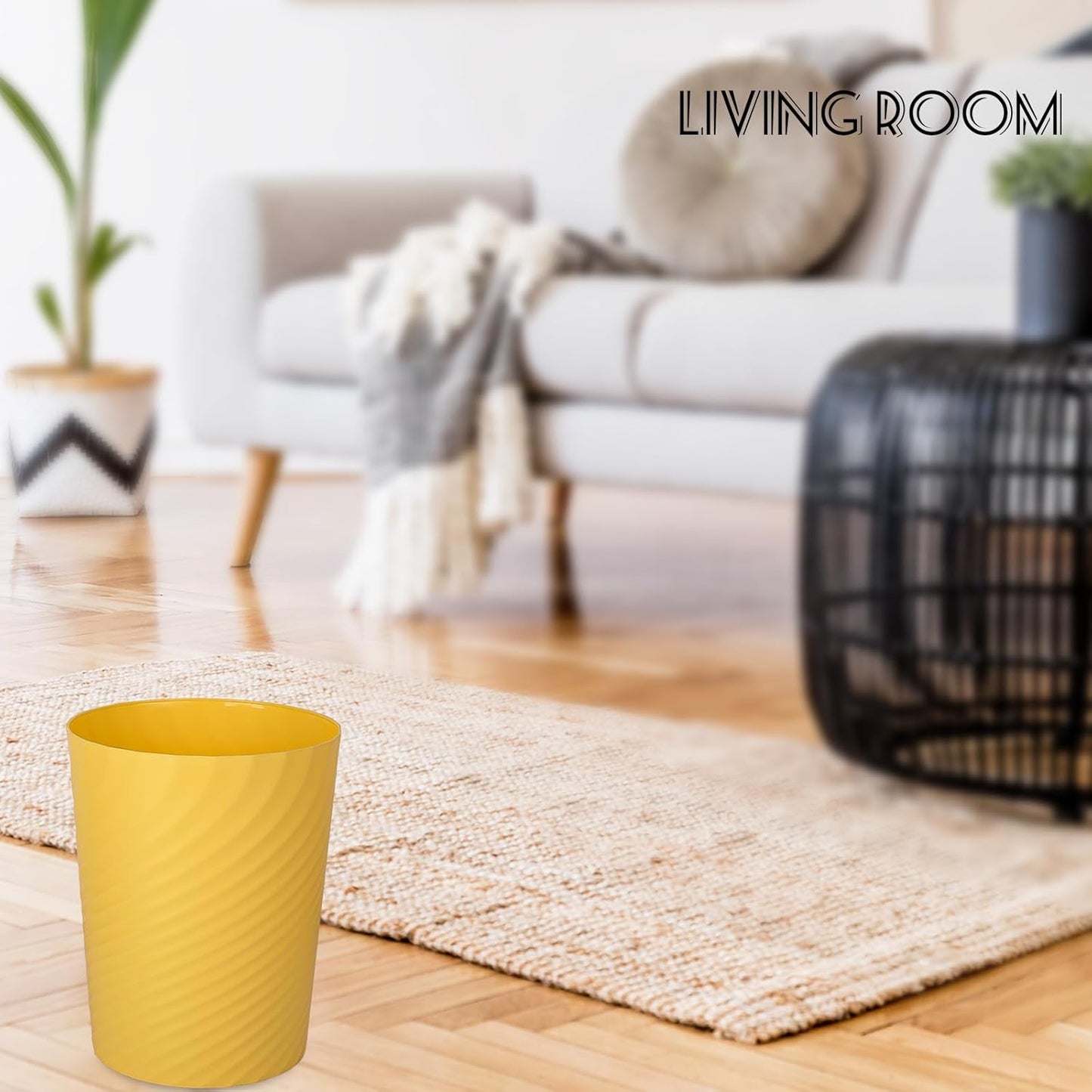 UUJOLY Plastic Small Trash Can Wastebasket, Garbage Container Basket for Bathrooms, Laundry Room, Kitchens, Offices, Kids Rooms, Dorms, (Yellow, 1.8 Gallon)