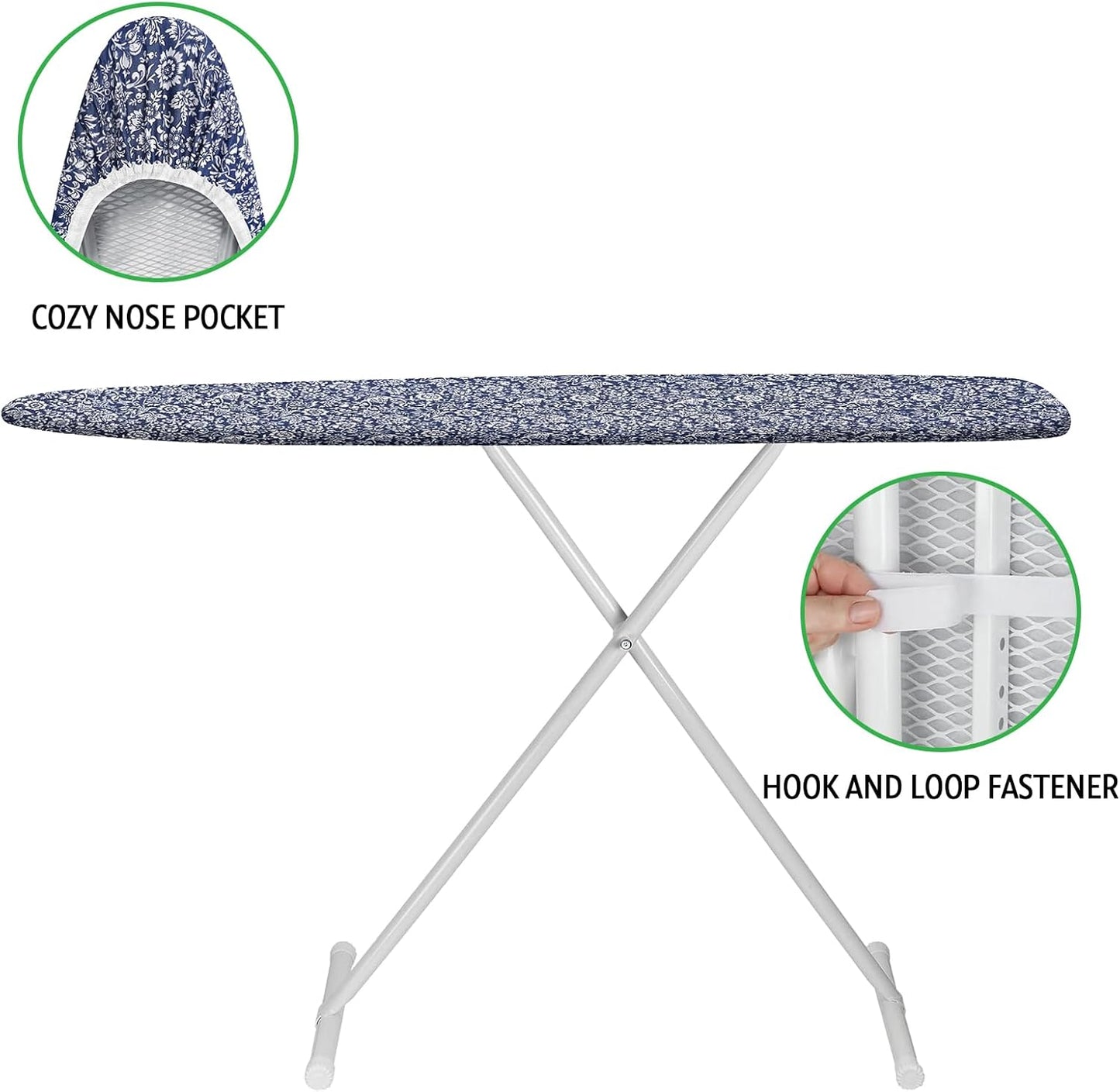 Ironing Board Cover and Pad 15x54 Inch Standard Ironing Board Cover with Elastic Edge and Hook and Loop Fasteners Scorch and Stain Resistant Cotton Ironing Covers with Thick Padding