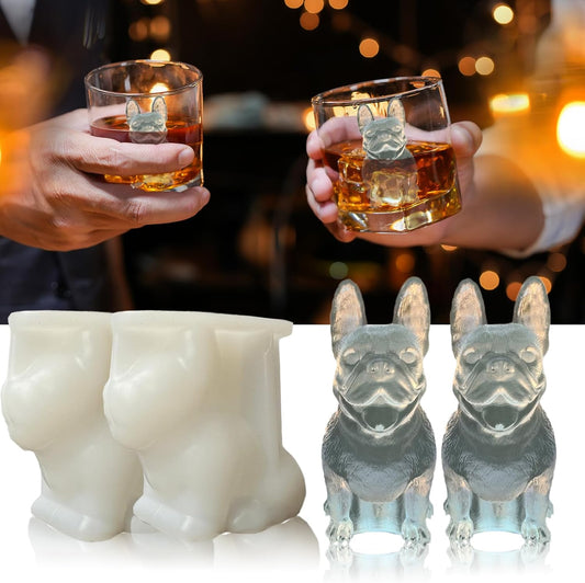 3D French Bulldog Ice Cube Molds Tray Silicone for Whiskey, Cocktail, Coffee Juice Drink; Fun