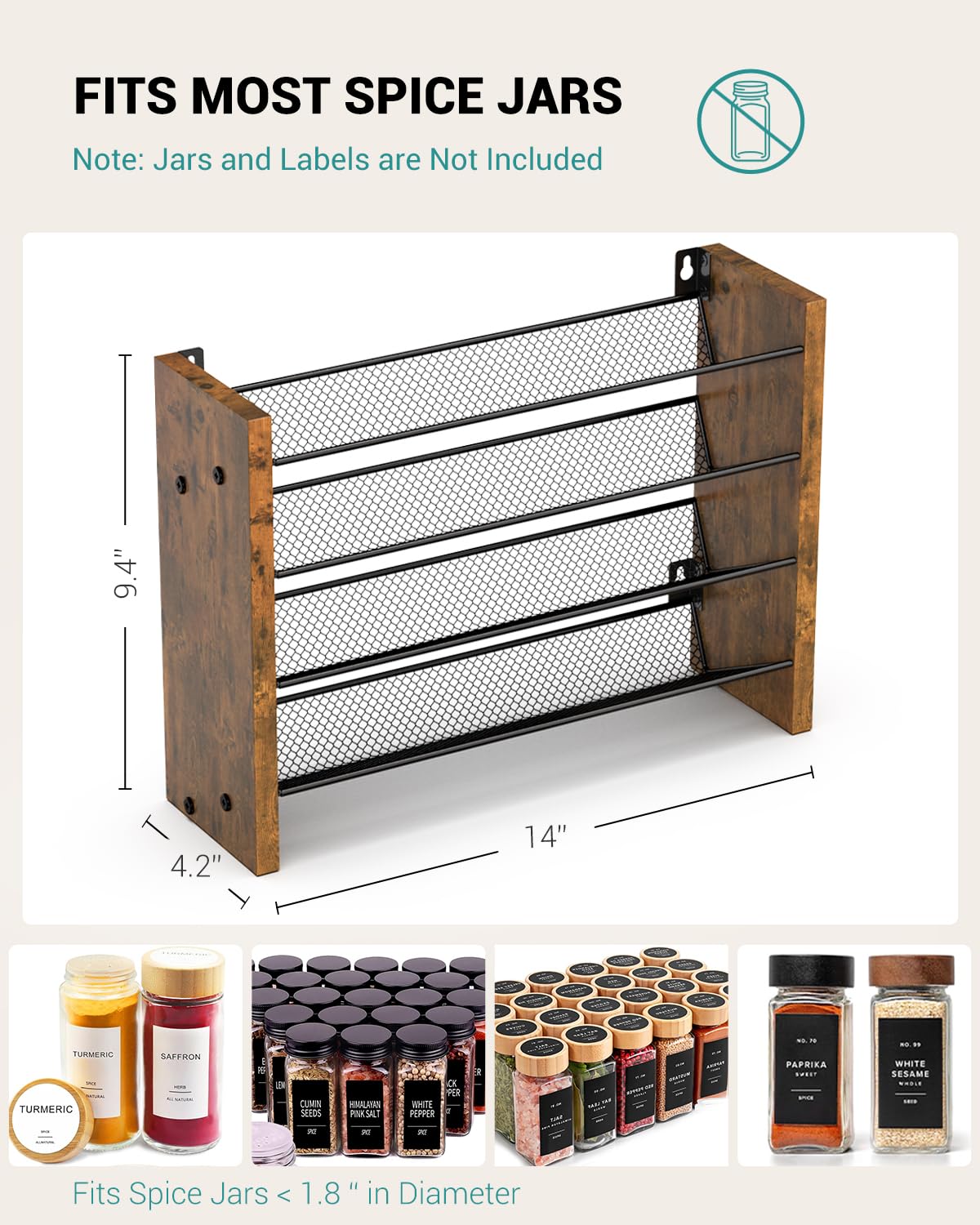 Spice Rack Organizer for Cabinet, Seasoning Organizer Wall Mount Countertop