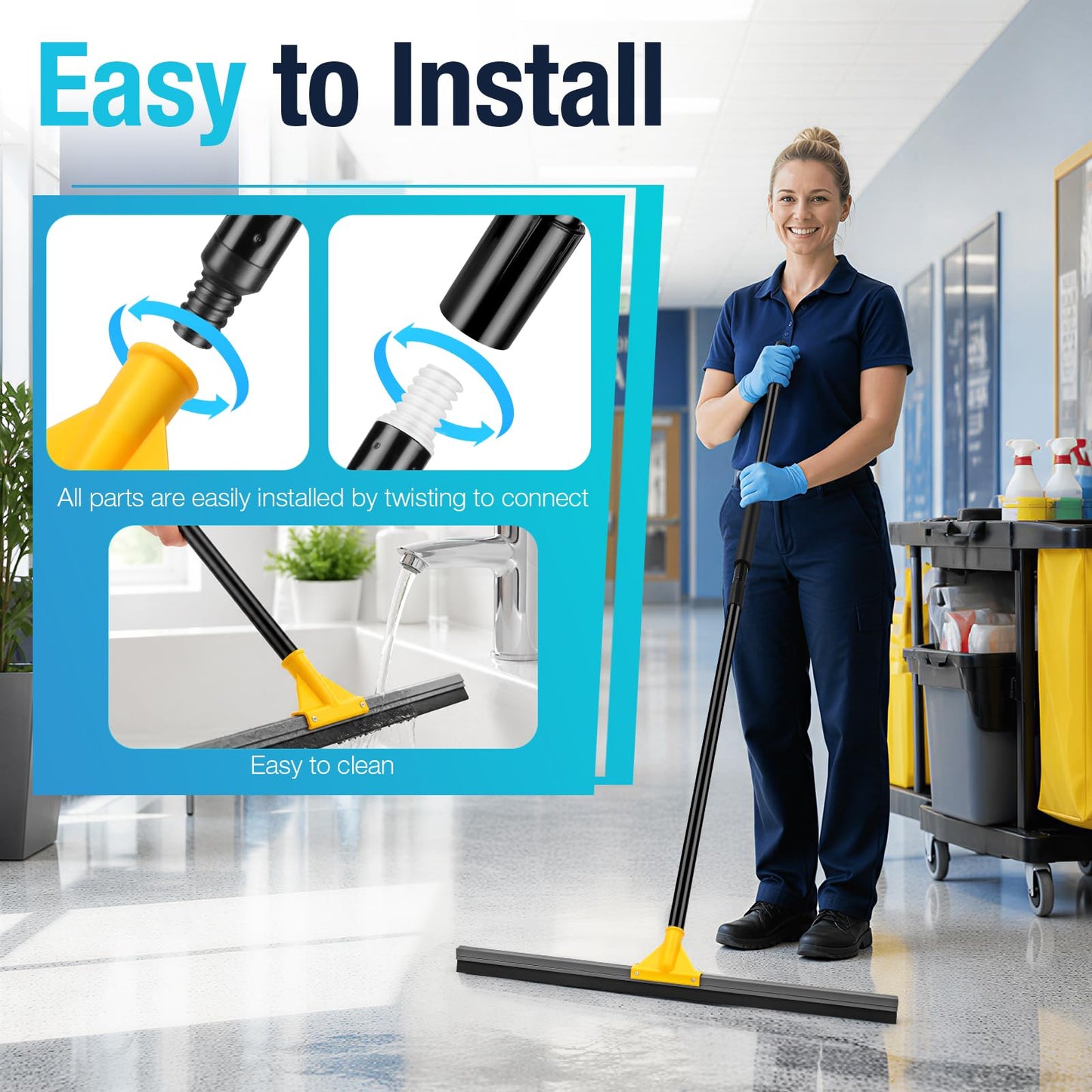SOBONNE 30" Large Floor Squeegee Broom for Concrete Water Removal