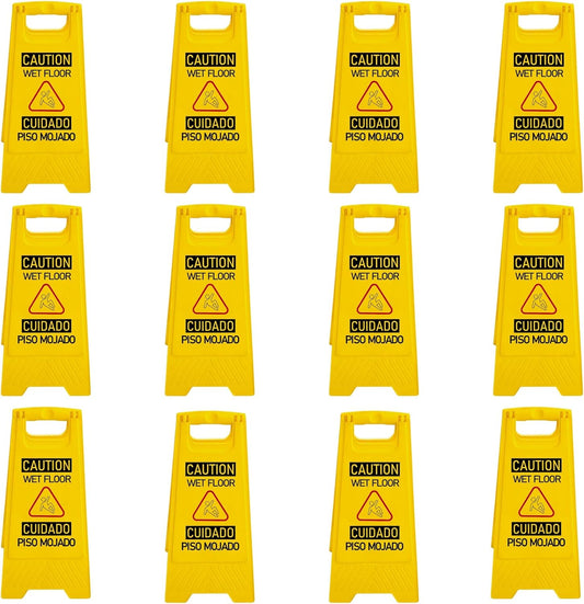 12 Pack A-Frame Caution Wet Floor Safety Signs，Foldable Double Sided Warning Boards for